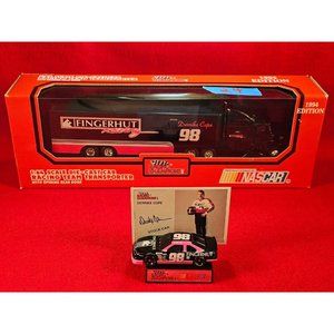 DERRIKE COPE NASCAR TRANSPORTER BUNDLE w/MATCHING STOCKCAR & PLAYER CARD - NIB